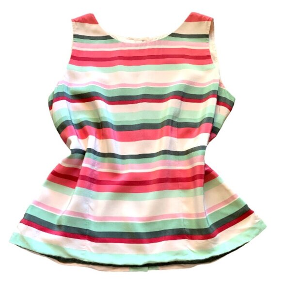 Charter Club Pink & Green Stripe 100% Silk Sleeveless Blouse Sz 12 #99J - Picture 5 of 8